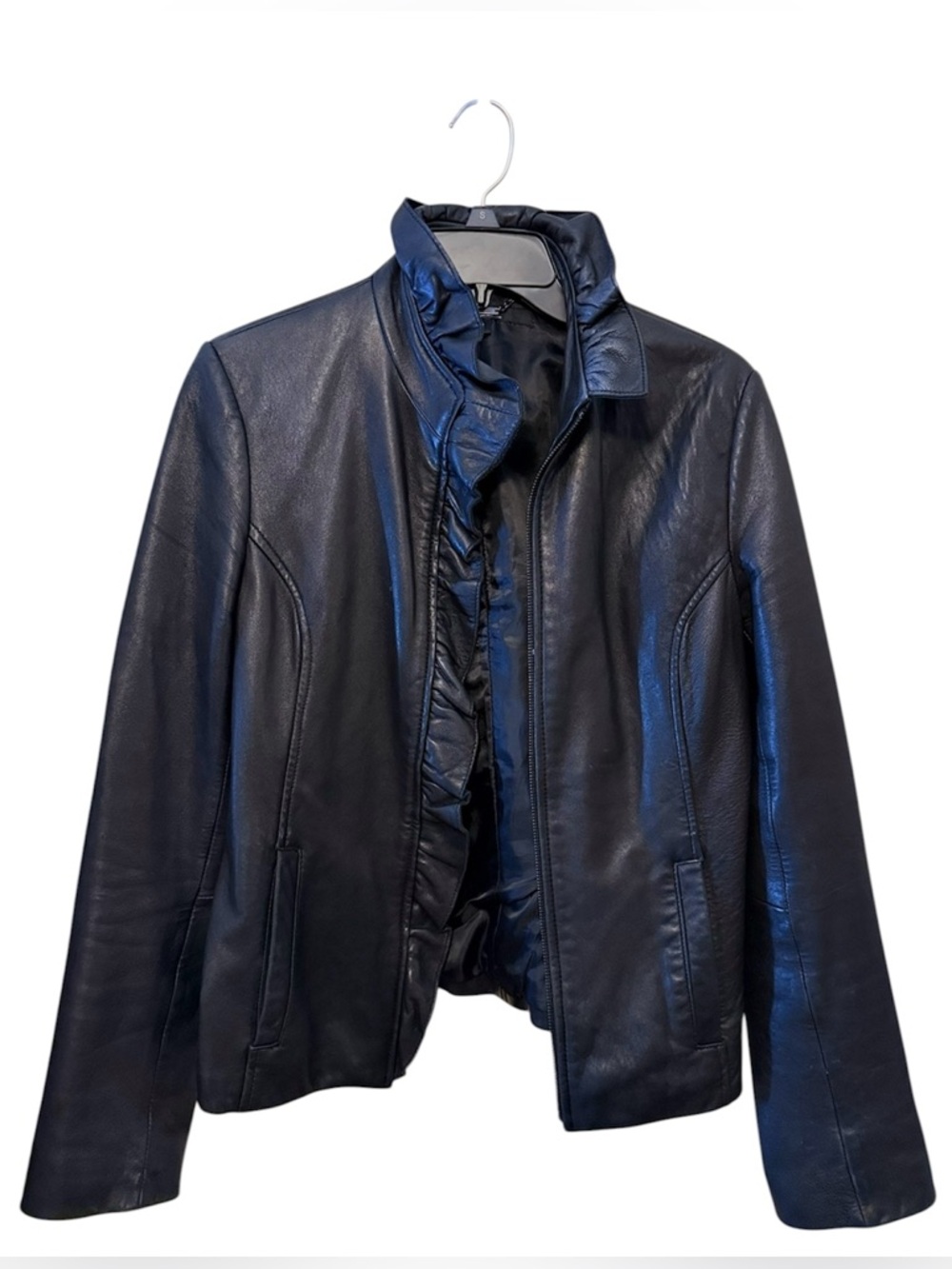 DKNY Women's Lamb Leather Ruffle-Trim Jacket
